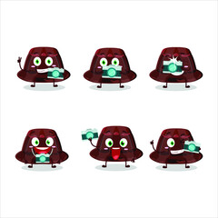 Sticker - Photographer profession emoticon with chocolate pudding cartoon character. Vector illustration