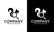 Squirrel And Search Logo Combination. Illustration Of Black Squirrel Search. Vector Logo Design Template. Abstract Concept For Business, Energy, Technology And Industry.