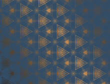 Geometric Abstract Dark Blue Metallic Gold Sheen Textured Kaleidoscopic Hexagonal Pattern. Symmetrical Luxury Ornament For Digital Paper, Wallpaper Background, Packaging Design. Vector Illustration.