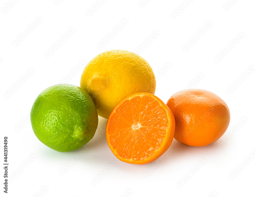 Healthy citrus fruits on white background