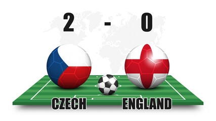 czech vs england . soccer ball with national flag pattern on perspective football field . dotted wor