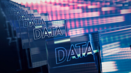 Wall Mural - futuristic virtual database of large amounts of sensitive data and their security on internet 3d blu