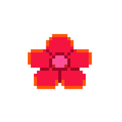 Wall Mural - Red Hawaiian flower pixel art icon. Isolated vector illustration. 8-bit sprite. Design stickers, logo spa, mobile app.