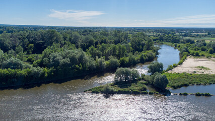 Poster - Aerial view of estuary Wieprz River to the Vistula River at sunny day.