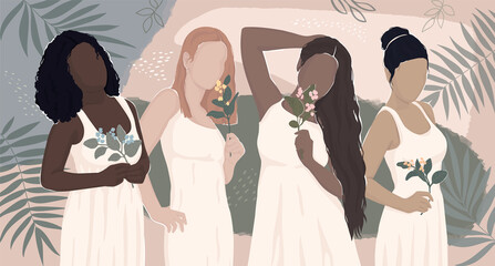 Wall Mural - women of different ethnic groups together. modern flat illustration.