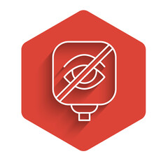 Sticker - White line Blindness icon isolated with long shadow. Blind sign. Red hexagon button. Vector