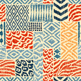 Seamless patchwork pattern. A collection of hand-drawn textures. Animal print for textiles. Ethnic and tribal motifs. Vector illustration in the style of boho.