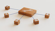 © RocknRoller Studios - Configure Technology Concept with tool Symbol on a Wooden Block. User Network Connections are Represented with Blue string. White background. 3D Render.