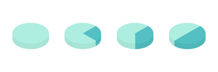 Pie chart blue infographic set. Business analysis symbol for reports and presentations. Isometric round diagrams with different heights. Statistics information. Vector illustration isolated