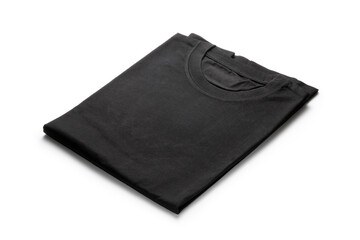 black folded t-shirt isolated on white background.