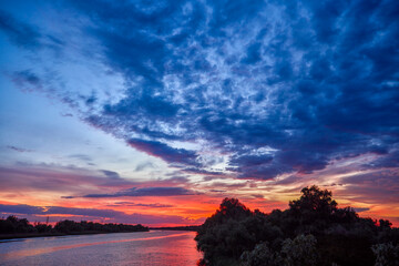 Beautiful landscape with sunset in the Danube Delta, Romania