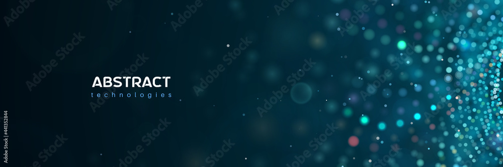 3d abstract technology particles vector blue banner. Scientific medical research, big data abstract illustration with blur effect - obrazy, fototapety, plakaty 