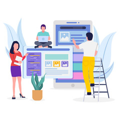 Developing team working on website