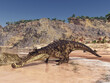 © Michael Rosskothen - Prähistorisches Krokodil Kaprosuchus in einer Küstenlandschaft