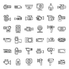 Sticker - Camcorder device icons set, outline style