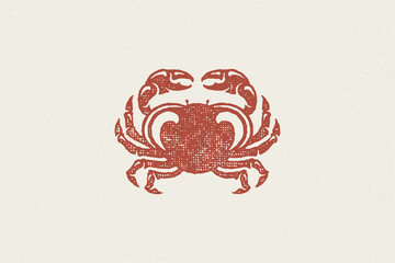 Wall Mural - Crab silhouette for logo and emblem design hand drawn stamp effect vector illustration.