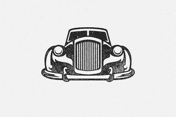 Old classic car silhouette hand drawn ink stamp vector illustration.