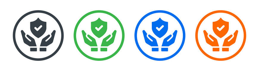 Aufkleber - Hand holding shield with a checkmark in the middle vector icon. Protection concept symbol.