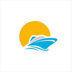 image of motorboat icon on waves. Vector illustratio