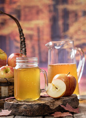 Wall Mural - Glass of Apple Juice and Fresh Apples