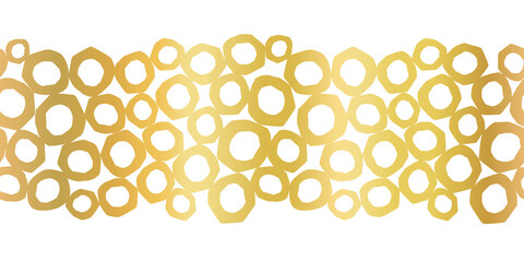 Wall Mural - Abstract Seamless Gold Foil Border with Golden metallic Circles, Vector Repeating Pattern horizontal with Round paper cut shapes Elegant Simple Hand Drawn Texture for footer, header, banner, trim.