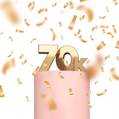 Sticker - 70k social media followers or subscribers celebration background. 3D Rendering
