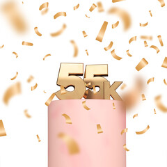 Sticker - 55k social media followers or subscribers celebration background. 3D Rendering