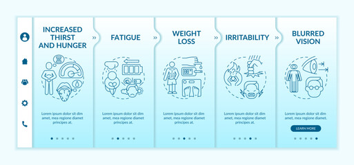 Wall Mural - diabetes illness onboarding vector template. responsive mobile website with icons. web page walkthro
