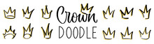 Crown Icons In Doodle. Luxury Symbol In Sketch Style. Royal Symbol In Clipart. Crown Collection In Doodle. Hand Drawing Illustration. Vector EPS 10