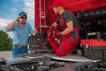 Wall Mural - Trucker and Professional Truck Mechanic