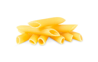 Wall Mural - heap of cylindrical ribbed pasta isolated on white background