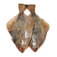 Poster - Whole single fresh flounder on white background 