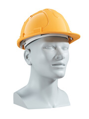 Dummy in yellow hard hat isolated on white background. 3D