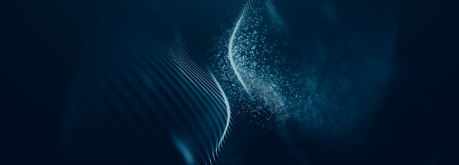 Wall Mural - blue particles wave background. abstract dynamic mesh. big data technology.