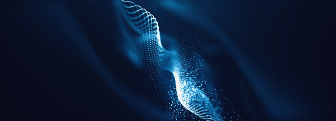 Wall Mural - Blue particles wave background. Abstract dynamic mesh. Big data technology.