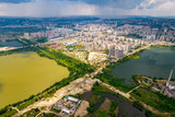 Fototapeta Nowy Jork - Aerial view of the lake and city