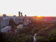 Skyline of Mississauga, Ontario, Canada as seen from an high aerial view during sunset.