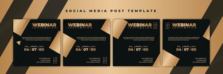 Set of Social media post template. Webinar invitation banner with gold dark green design.