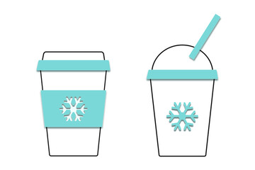 Wall Mural - Cold drinks icon. A glass with a snowflake for cold coffee, ice cream and cocktails. Vector illustration in paper style