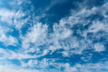 Beautiful Blue Sky With Cirrus Clouds Scattered By The Wind As A Natural Background