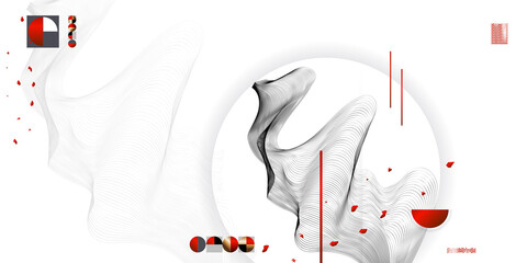 Wall Mural - Abstract background of lines and figures in the Japanese style red black white minimalism. White background vector illustratios