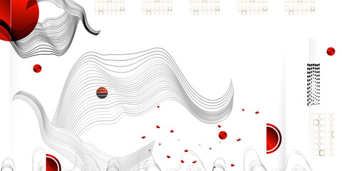 Wall Mural - Abstract background of lines and figures in the Japanese style red black white minimalism. White background vector illustratios