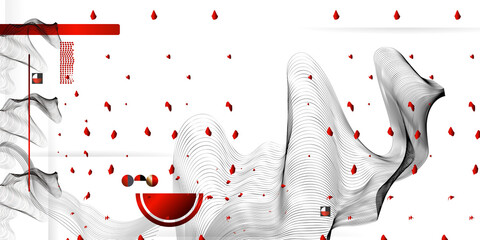 Wall Mural - Abstract background of lines and figures in the Japanese style red black white minimalism. White background vector illustratios