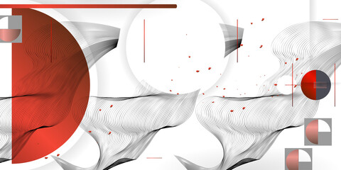 Wall Mural - Abstract background of lines and figures in the Japanese style red black white minimalism. White background vector illustratios