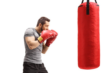 Poster - Boxer training box with a punching bag