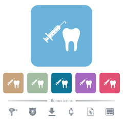 Canvas Print - Tooth anesthesia flat icons on color rounded square backgrounds