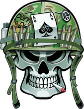 Skull Wearing Military Helmet