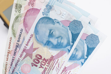 Canvas Print - Turkish banknotes, Turkish Lira Numbers macro shot.