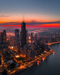 Arial view of Chicago at sunset