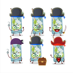 Poster - Cartoon character of gin tonic with various pirates emoticons